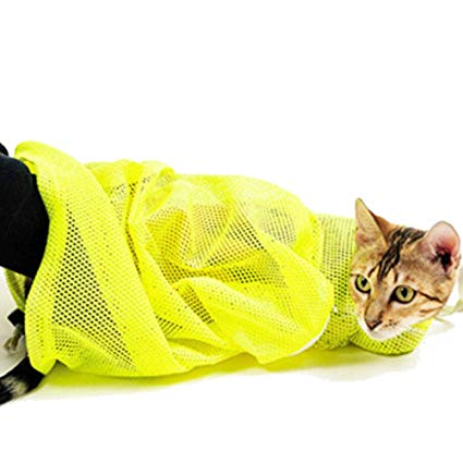 Cestlafit Pet Dog Cat Grooming Glove Brush And Washing Bath Bag Set, Deshedding Glove And Polyester Mesh Bag For Shower, Pack of 2