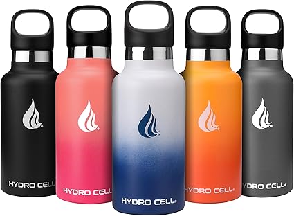 HYDRO CELL Stainless Steel Water Bottle with Straw & 2 Standard Mouth Lids (32oz 24oz 20oz 16oz) Keeps Liquids Hot or Cold w/Double Wall Vacuum Insulated Leak Proof Sport Design (Navy/White 16oz)