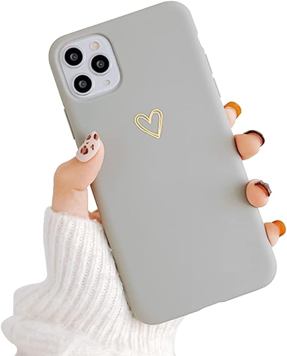 Ownest Compatible for iPhone 11 Pro Case for Soft Liquid Silicone Heart Pattern Slim Protective Shockproof Case for Women Girls for iPhone 11 Pro-Gray