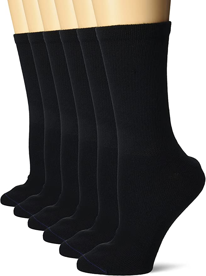 Dr. Scholl's Women's Diabetes and Circulatory Crew Socks Value Pack 6 Pair - Black - Women's Shoe Size: 4-10