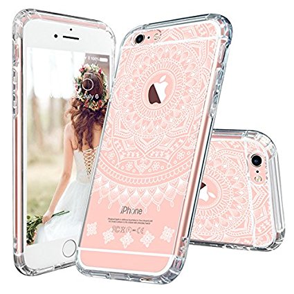 iPhone 6 Plus Case, iPhone 6 Plus Cover, MOSNOVO Girly White Henna Mandala Clear Hard Case Design with Soft TPU Bumper Gel Protective Shockproof Back Phone Case Cover for Apple iPhone 6/6s Plus (5.5")