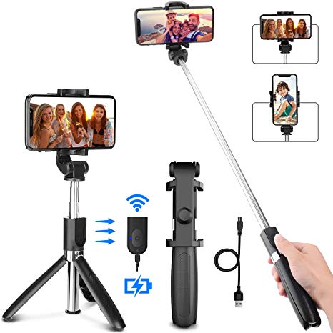 Selfie Stick Tripod, PEYOU Extendable Monopod with Detachable Rechargeable Bluetooth Remote for iPhone 11 Pro Max XS Max XR X 8 7 6 Plus, Tripod Stand Wireless Selfie Stick for Samsung Galaxy S10 S9 S8 Plus Note 10 9 8 and Other Phones 360° Rotation