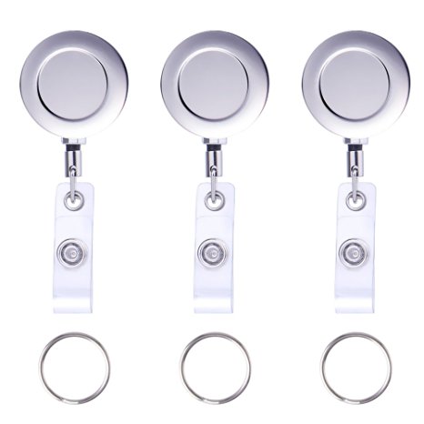 WXJ13 3 Pack Metal Retractable Reel Retractable ID Clip Badge Reel for ID Badge Holder and Key