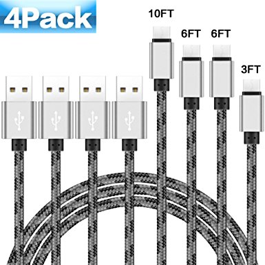 TNSO USB Type-C Cable,[4 Pack]High Speed Type-C USB nylon Braided Long Cord FOR Samsung Galaxy S8,S8 Plus,Nintendo Switch,Nexus 6p,Macbook And More(Black&Grey)
