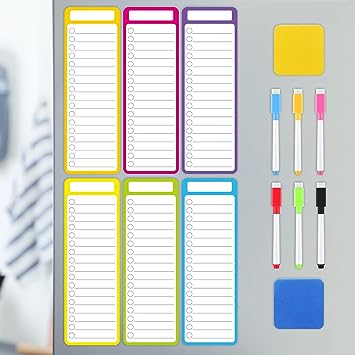 Set of 12 Magnetic Dry Erase Board Magnetic to Do List for Fridge 11.8 x 3.94'' Magnetic Notepads with 6 Magnetic Erasable Pen and 2 Magnetic Board Eraser for Grocery Kitchen Refrigerator Message