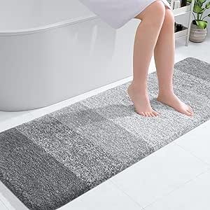 OLANLY Bathroom Rug Mat 59x20, Extra Soft and Absorbent Microfiber Bath Rug, Non-Slip Plush Shaggy Bath Carpet Runner, Machine Wash Dry, Bath Mat for Bathroom Floor, Tub and Shower, Light Grey