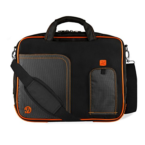 Pindar Briefcase   Messenger Bag for 13 to 14 inch Laptops and Tablets with Removable Shoulder Strap - Black/Orange