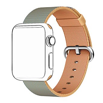 Tentan Woven Nylon Strap Replacement Nylon Band for Apple Watch Band (38mm Gold/Royal Blue)
