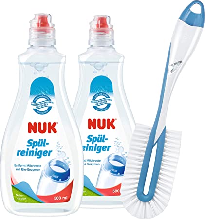 NUK Baby Bottle Cleanser & Bottle Brush | 2 x Bottle Cleaner, 1 x Twist Bottle & Teat Brush | 500 ml | Ideal for Cleaning Baby Bottles, Teats & Accessories | Fragrance Free | pH Neutral