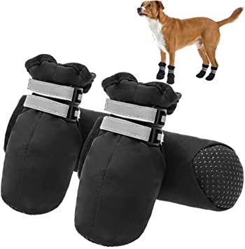 PUPTECK Dog Boots Non-Slip - Durable Dog Shoes Soft Sole Paw Protector with Reflective Straps for Indoor & Outdoor - Small Medium Large Dogs