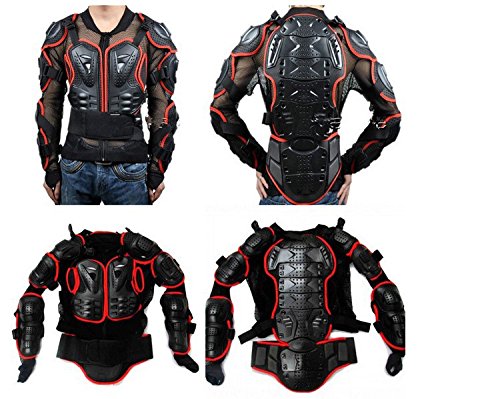 Motorcycle Full Body Armor Protector Pro Street Motocross ATV Guard Shirt Jacket with Back Protection Black & Red 2XL