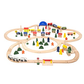 Battat - Deluxe Wooden Train – Classic Wooden Toy Train Set with Magnetic Trains, Tracks, Vehicles, Buildings and Accessories for Kids Aged 3 and Up (102pc)