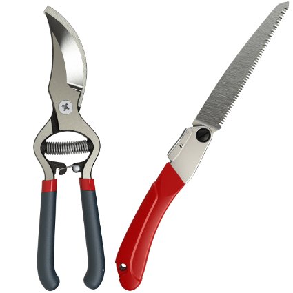 Bypass Pruning Shears and Folding Hand Saw Multitool Set - Trim Tree Branches and Prune Your Garden Tomatoes, Roses, or Bushes with the Perfect Kit for the Outdoor Backyard Enthusiasts