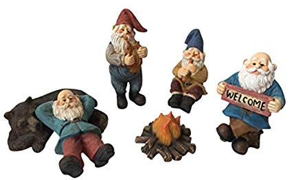 GlitZGlam Happy Gnomes Camp - 6 Piece Garden Gnome Set for The Miniature Fairy Garden