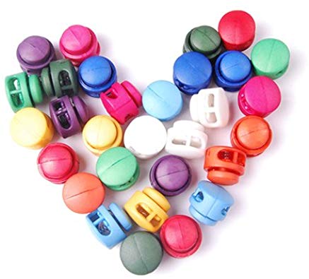 25pcs Mixed Color Roundness Cord Lock Toggle Stopper Plastic Toggles End Spring DIY Fastener Slider Supplies FLS012(Mix-s)