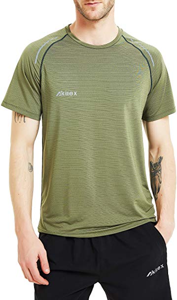 Akilex Mens Running Dry Fit T-Shirt Athletic Outdoor Short Sleeve Comfortable Sports Top