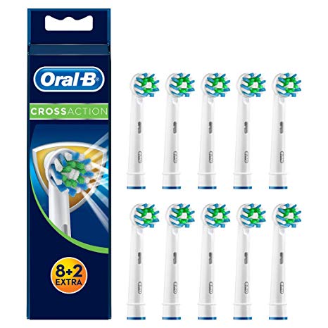 Braun Oral-B CrossAction Toothbrush Heads with Bacterial Protection and Prevents Bacterial Growth on The Bristles (Pack of 10)