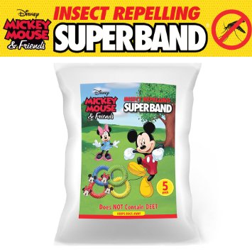 CLASSIC DISNEY SUPERBAND: All Natural Insect Repelling Wristband with Mickey and Minnie Mouse charms (5)