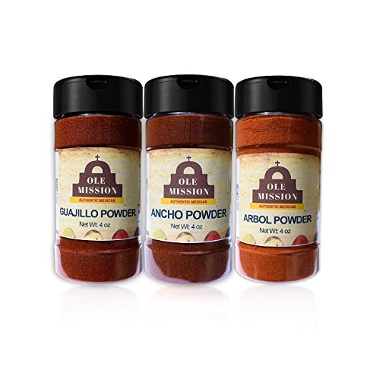 Chile Powder 3 Pack Bundle - Ancho, Guajillo And Arbol Set Holy Trinity Of Chile Peppers by Ole Mission