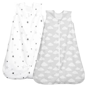 PHF Soft Micro-Fleece Baby Sleep Sack, 6-12 Months Warm Baby Wearable Blanket, 2-Way Zipper Sleeping Bags, 2 Pack Comfy Toddler Sleeping Sack for Baby Boys Girls, Medium Size, Clouds