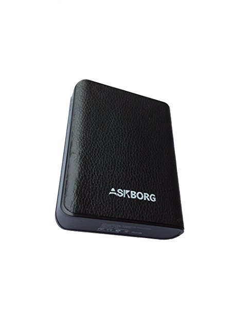 Askborg ChargeCube 10400mAh Power Bank Powerbank External Battery Charger for iPhone, iPad, Samsung, Nexus, HTC and More, more than 10000mAh - PU Leather - Black