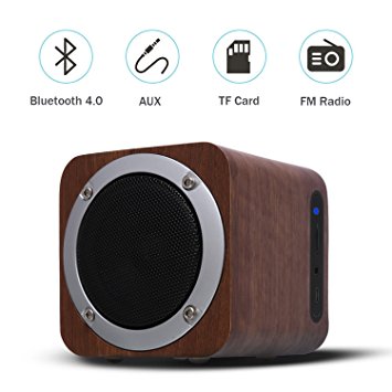 Ybee Bluetooth Speaker Wooden Wireless Speaker 6W With Advanced Bass Stereo Sound Outdoor Speaker Up To 10 Hours Playtime Support FM Radio ,SD ,3.5mm Audio Connection Portable Speaker For Car /Home/Office/Outdoor (Black Walnut)