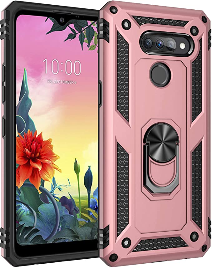 DAMONDY LG K50S Case | 360 Ring Holder | Kickstand Fit Car Magnetic | Military Grade | Shockproof Protective | Defender Hybrid Hard | Phone Case Rose