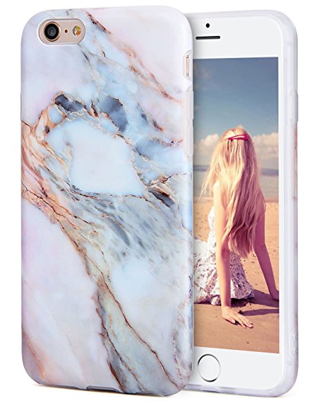 iPhone 6s Plus Case, Imikoko™ Hard Case Print Crystal for iPhone 6 (4.7 inch Display) - White Marble Pattern Slim Fit Snap On Hard Shell Back Case For iPhone 6/6S Plus (Pink)
