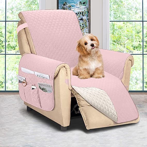 ASHLEYRIVER Reversible Recliner Chair Cover, Recliner Covers for Dogs,Recliner Slipcover,Recliner Covers for 3 Cushion Couch,Couch Protector(Recliner Oversize:Pink/Beige)