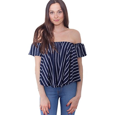 Lisingtool Women's Off Shoulder Stripe Casual Blouse Shirt Tops