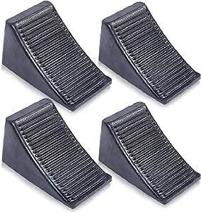 Fasmov 4 Pack Solid Rubber Heavy Duty Wheel Chock, Premium Chock for Car, Travel Trailers, RV, Truck, and ATV