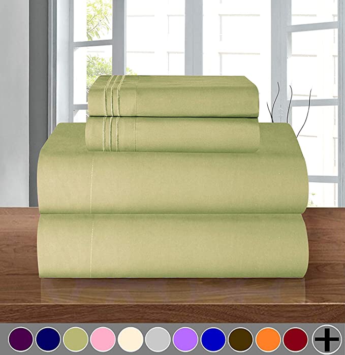 Elegant Comfort 1500 Thread Count Egyptian Quality Wrinkle Resistant Ultra Soft Luxurious 4 pcs Bed Sheet Set, Deep Pocket Up to 16" - Full, Green