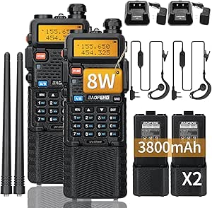 Baofeng UV-5R 8W Ham Radio Long Range Walkie Talkies for Adults Baofeng UV5R Two Way Radio with Earpiece 3800mAh Battery (2)