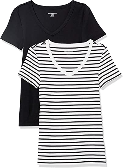 Amazon Essentials Women's 2-Pack Slim-Fit Short-Sleeve V-Neck T-Shirt