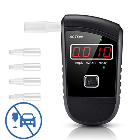 AnvFlik Alcohol Breathalyzer Tester Breath Portable Personal Alcohol Proof Tester kit with LCD Display Digital Fast, Professional Alcohol Detector Accurate Analyzer (5PCS Mouthpieces)