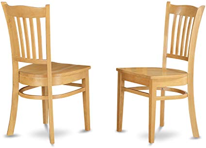 East West Furniture Dining Chair Set with Wood Seat, Oak Finish, Set of 2