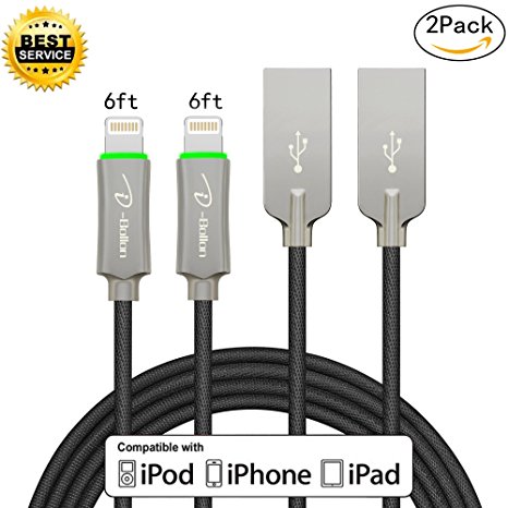 I-Bollon iPhone charger 2 pack 6ft Nylon Braided sync & charging cable cord with Intelligent power-off Tech powerline for iPhone 5/5C/5S/6S/6S PLUS/7/7 plus, iPad Air, and more (black)