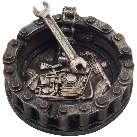 Decorative Motorcycle Chain Ashtray with Wrench and Bike Motif Great for a Biker Bar & Harley Mechanics Shop Smoking Room Decor As Unique Father's Day Gifts for Men or Smokers