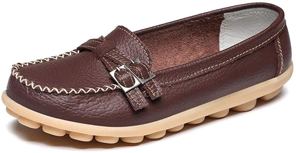 FJWYSANGU Women Leather Loafer Comfort Walking Flat Casual Slip on Shoes