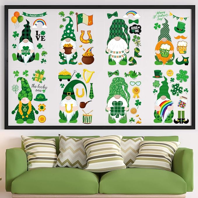 St Patrick's Day Decorations Window Clings 76 Pieces 8 Sheets Green Shamrock Wall Stickers Floor Wall Window Decals for Irish Party Decor