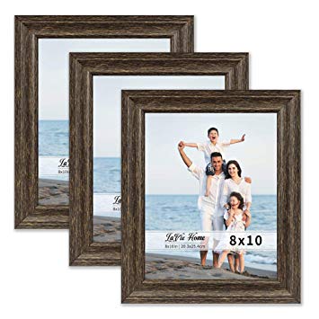 LaVie Home 8x10 Picture Frames (3 Pack, Brown Wood Grain) Rustic Photo Frame Set with High Definition Glass for Wall Mount & Table Top Display