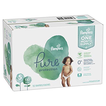 Size 5, 132 Count - Pampers Pure Disposable Baby Diapers, Hypoallergenic and Fragrance Free Protection, ONE Month Supply