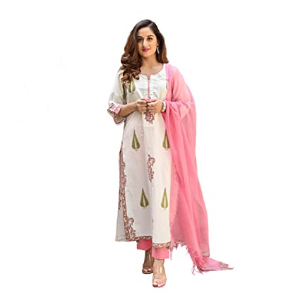 Royal Export Women's All Over Floral Printed Kurta Pant & Dupatta