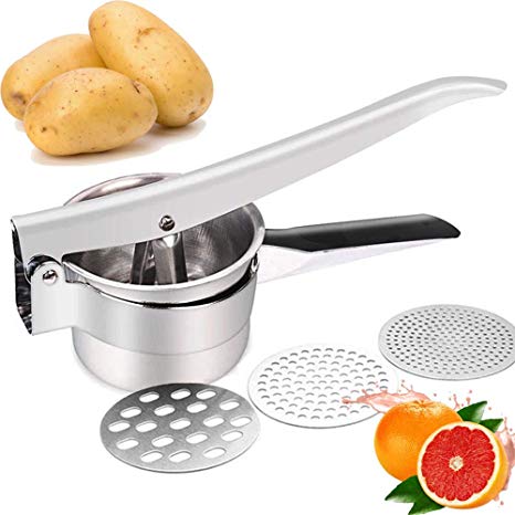 JmeGe Potato Ricer/Fruit and Vegetables Masher Food Ricer Large Capacity 420ml-100% Stainless Steel with 3 Interchangeable Ricing Discs