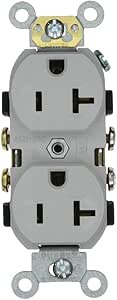 Leviton CR20-GY 20-Amp, 125-Volt, Narrow Body Duplex Receptacle, Straight Blade, Commercial Grade, Self Grounding, Gray