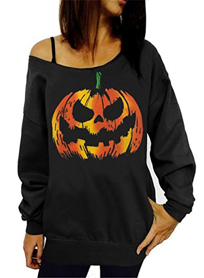 Lymanchi Women Halloween Costume Off Shoulder Tops Casual Pullover Slouchy Sweatshirt