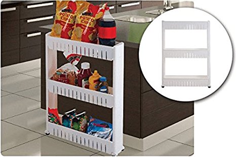 Slim Storage Cabinet Organizer Slide Out Cart Rack with Wheels for Narrow Spaces in Laundry Kitchen Bathroom Apartments Closets (3 Tier)