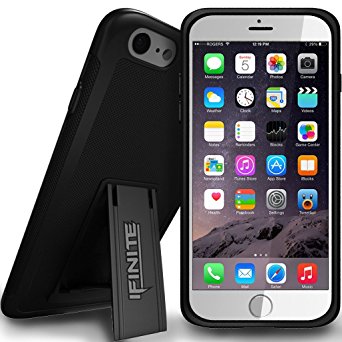 iPhone 6s Case With Kickstand, Black Matte Finish Plastic Shell Plus Shock Absorbing Silicone Sleeve, Durable, Slim and Incredibly Lightweight (Smoke Logo)