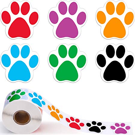 Boao A Roll of 600 Pieces Colorful Paw Print Stickers Dog Paw Labels Stickers Bear Paw Print, 1.5 Inch (Mixed Color)