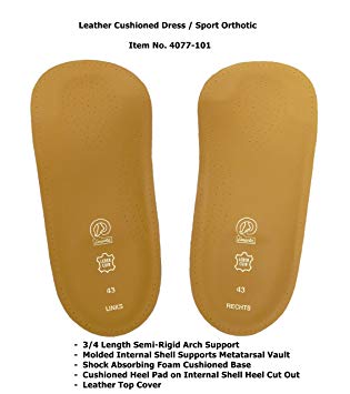 Emsold Cushioned Dress Sport Orthotic – Thin 3/4 Length Semi-Rigid Arch Support Insole for Men & Women – Relieves Pain from Plantar Fasciitis, Arthritis, Heel Spurs, Morton’s Neuroma & Sesamoiditis